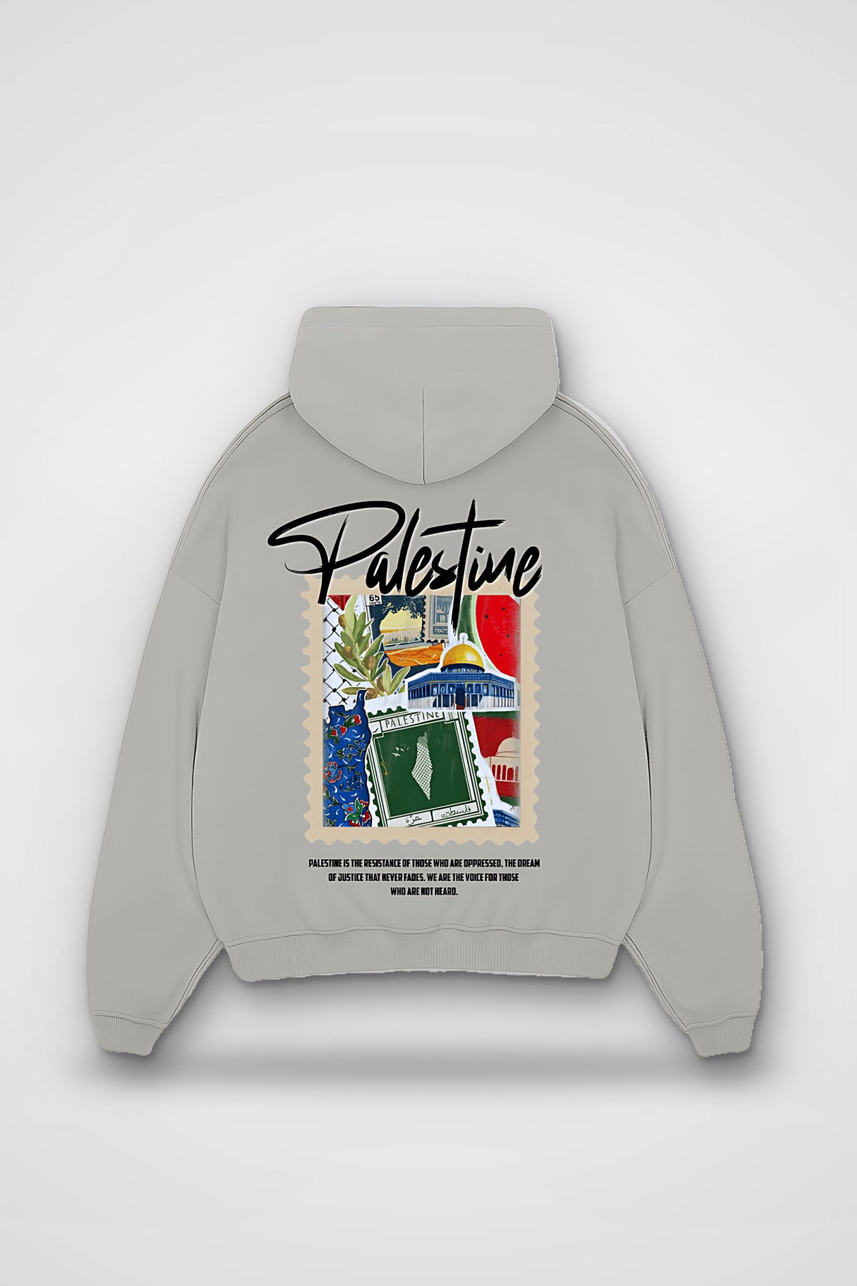 Palestine Oversized Hoodie – Birlik in Light Asphalt – Backprint-Design