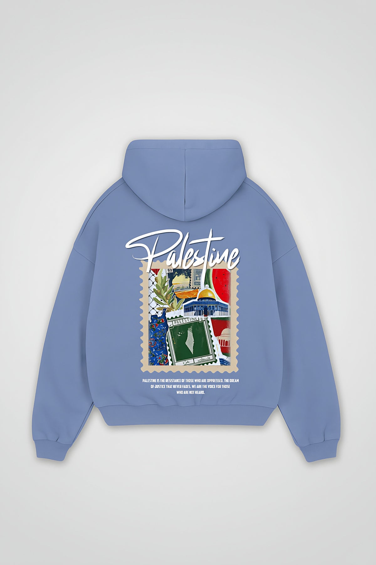 Palestine Oversized Hoodie – Birlik in Powder Blue – Backprint-Design