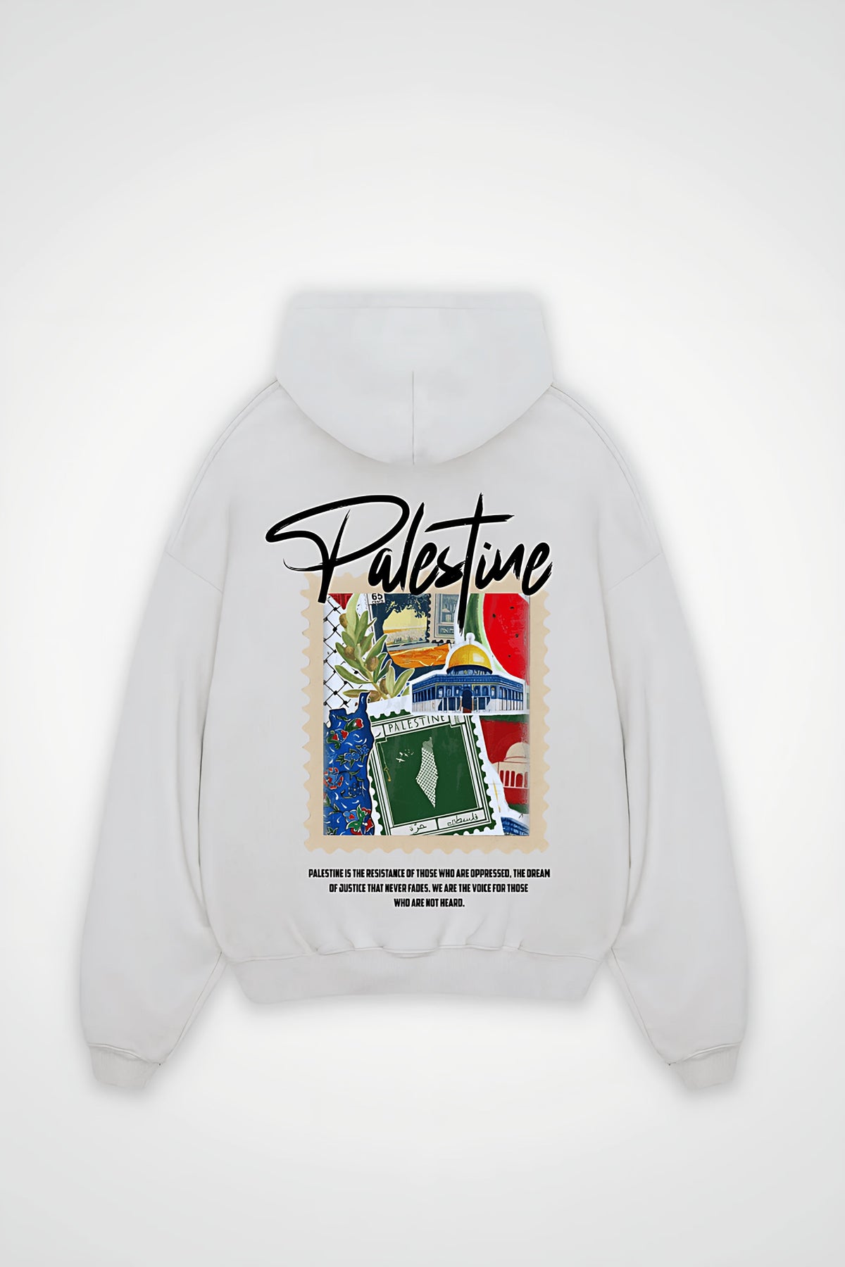 Palestine Oversized Hoodie – Birlik in Weiß (White) – Backprint-Design