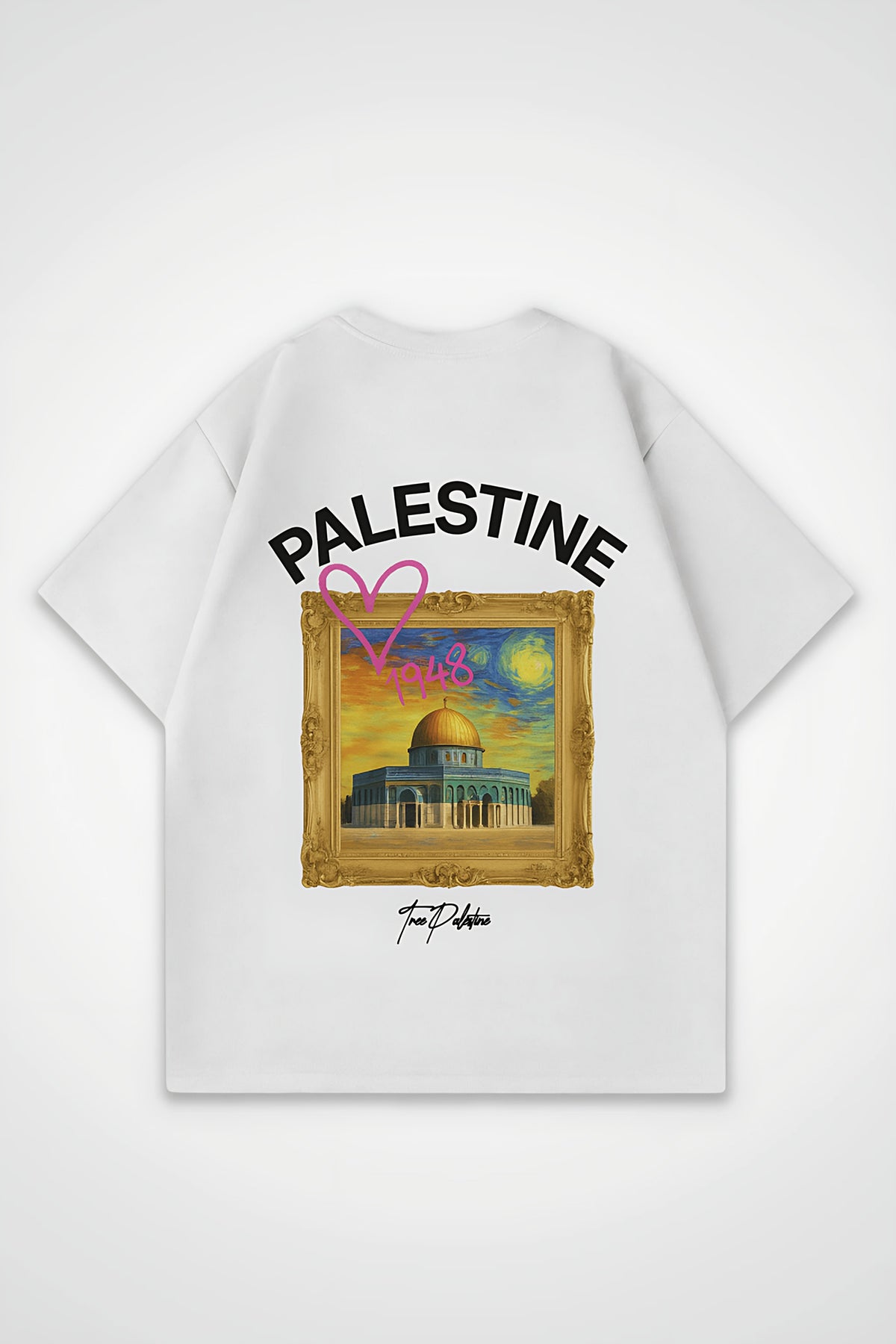 Palestine Oversized T-Shirt – Birlik in Weiß (White) – Backprint-Design