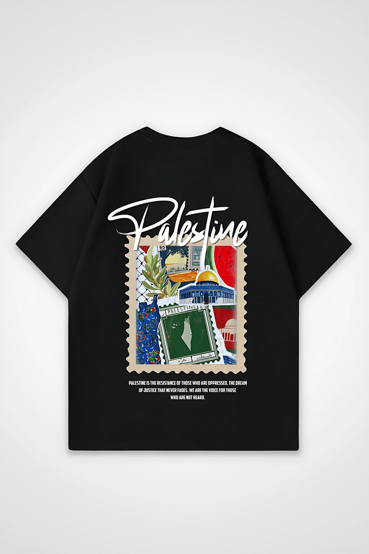 Palestine Oversized T-Shirt – Umut in Schwarz (Black) – Backprint-Design