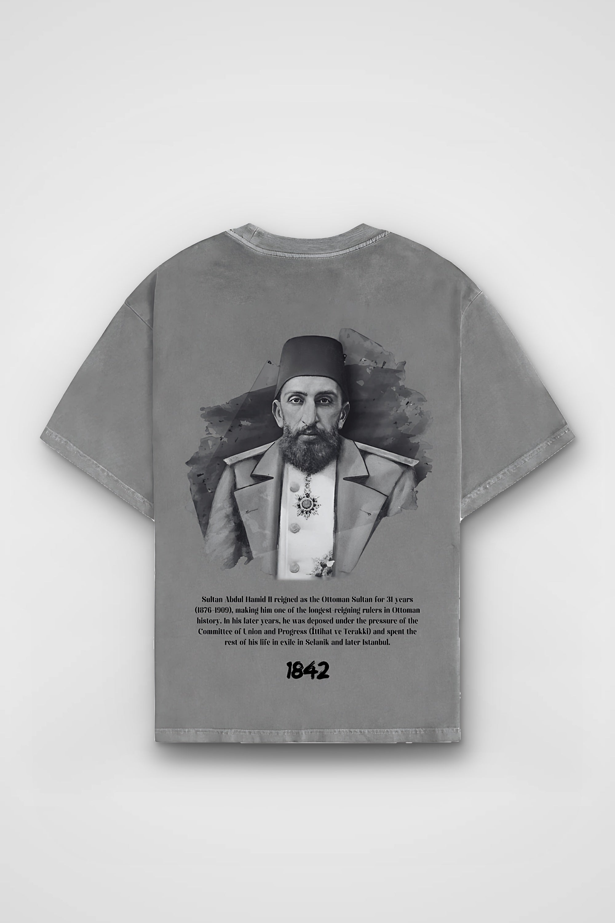 Abdülhamid Sultan Washed T-Shirt in Washed Grey – Produktbild Rückenprint