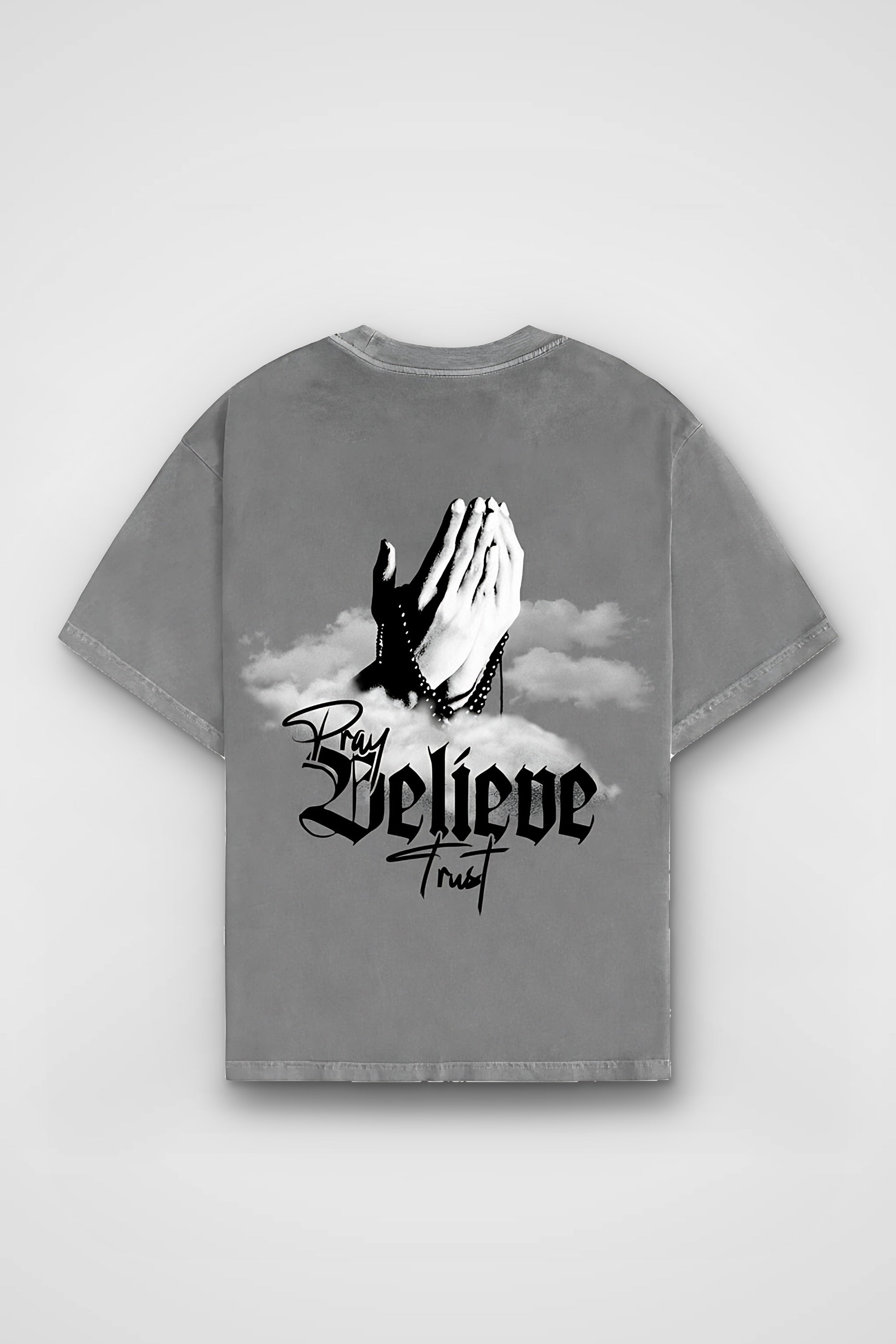 Believe Washed T-Shirt in Washed Grey – Produktbild Rückenprint