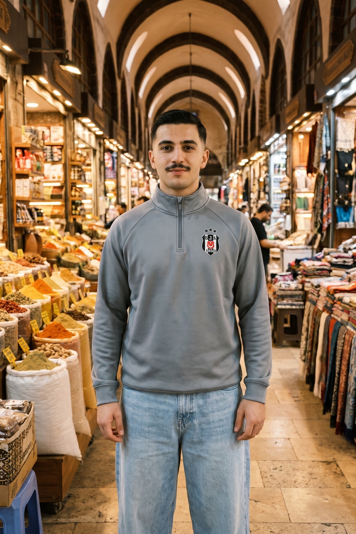 Beşiktaş Zip Longsleeve in Grau – Model-Foto Damen