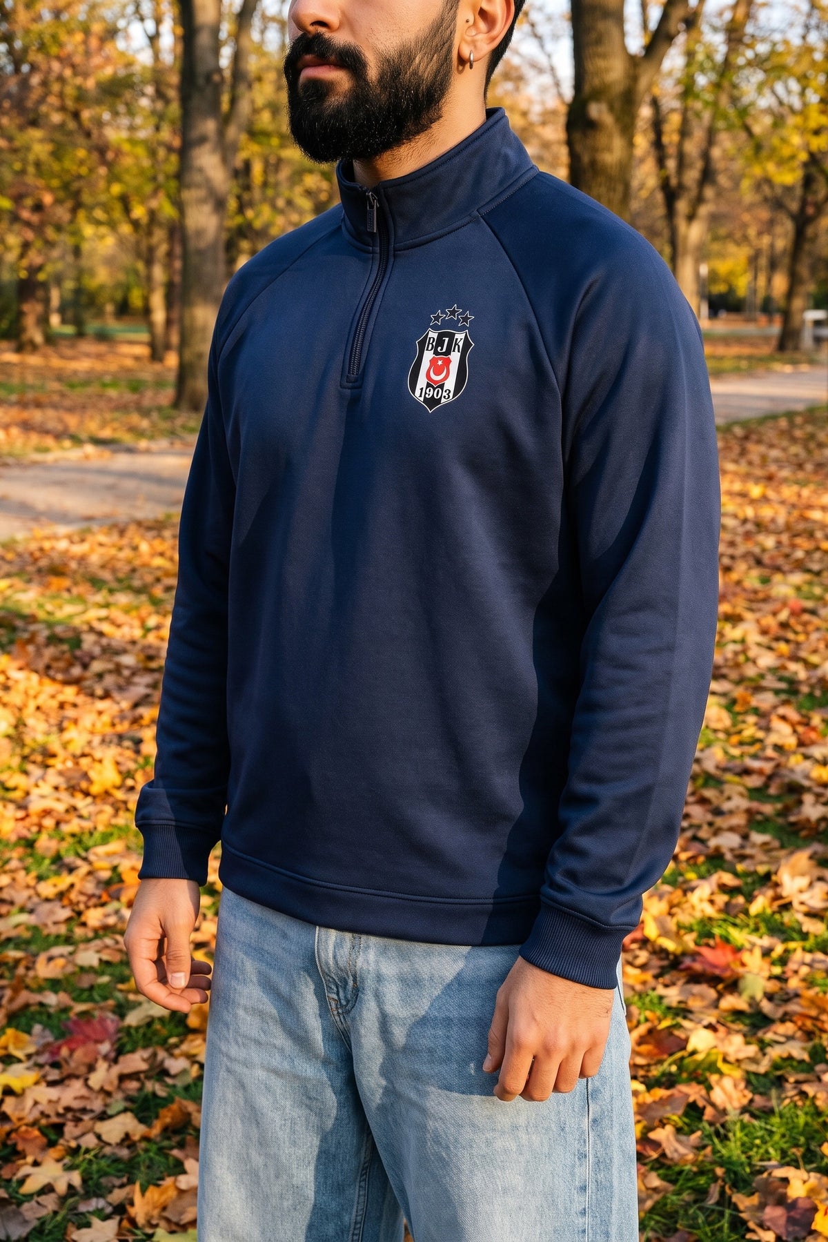 Beşiktaş Zip Longsleeve in Navy Blue & Royal Blue – Model-Foto Pärchen