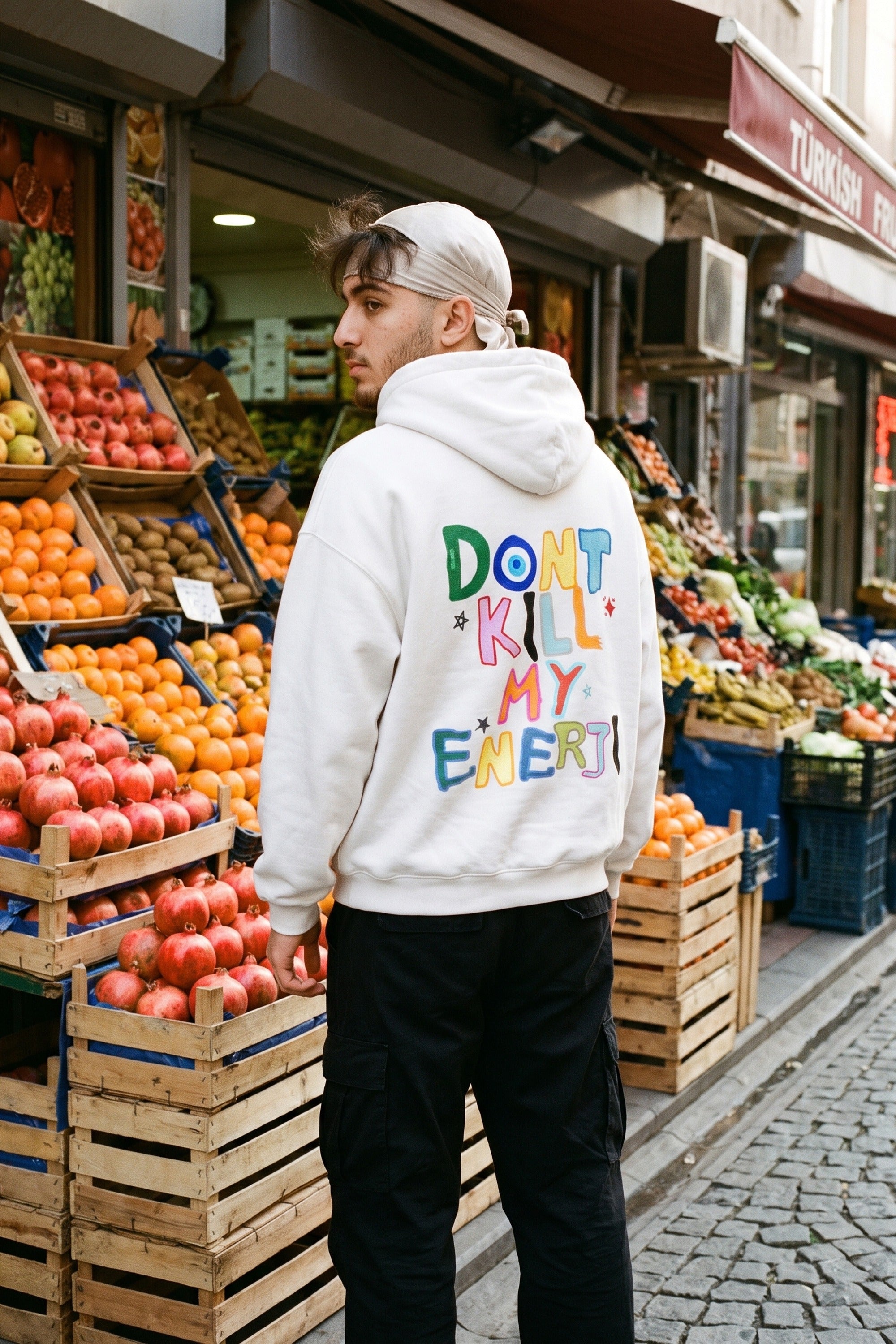 REALSTIL Enerji Oversized Hoodie White – Model Herren