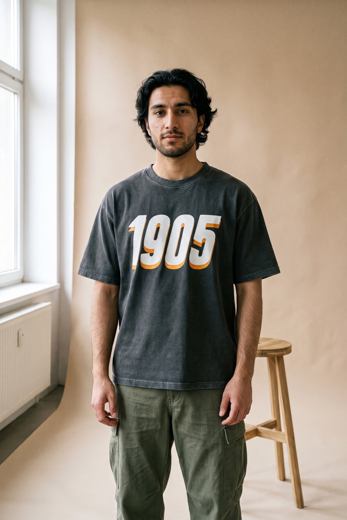 Galatasaray Aslan Washed T-Shirt in Washed Black – Model-Foto Herren, Frontprint