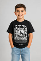REALSTIL Göktürk Kids T-Shirt – getragen, Schwarz