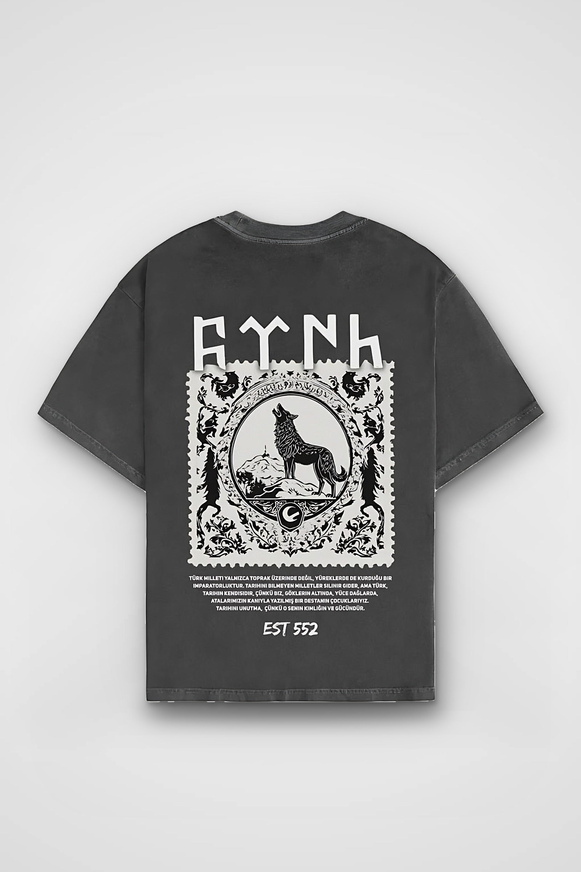 Göktürk Kut Washed T-Shirt in Washed Black – Produktbild Rückenprint