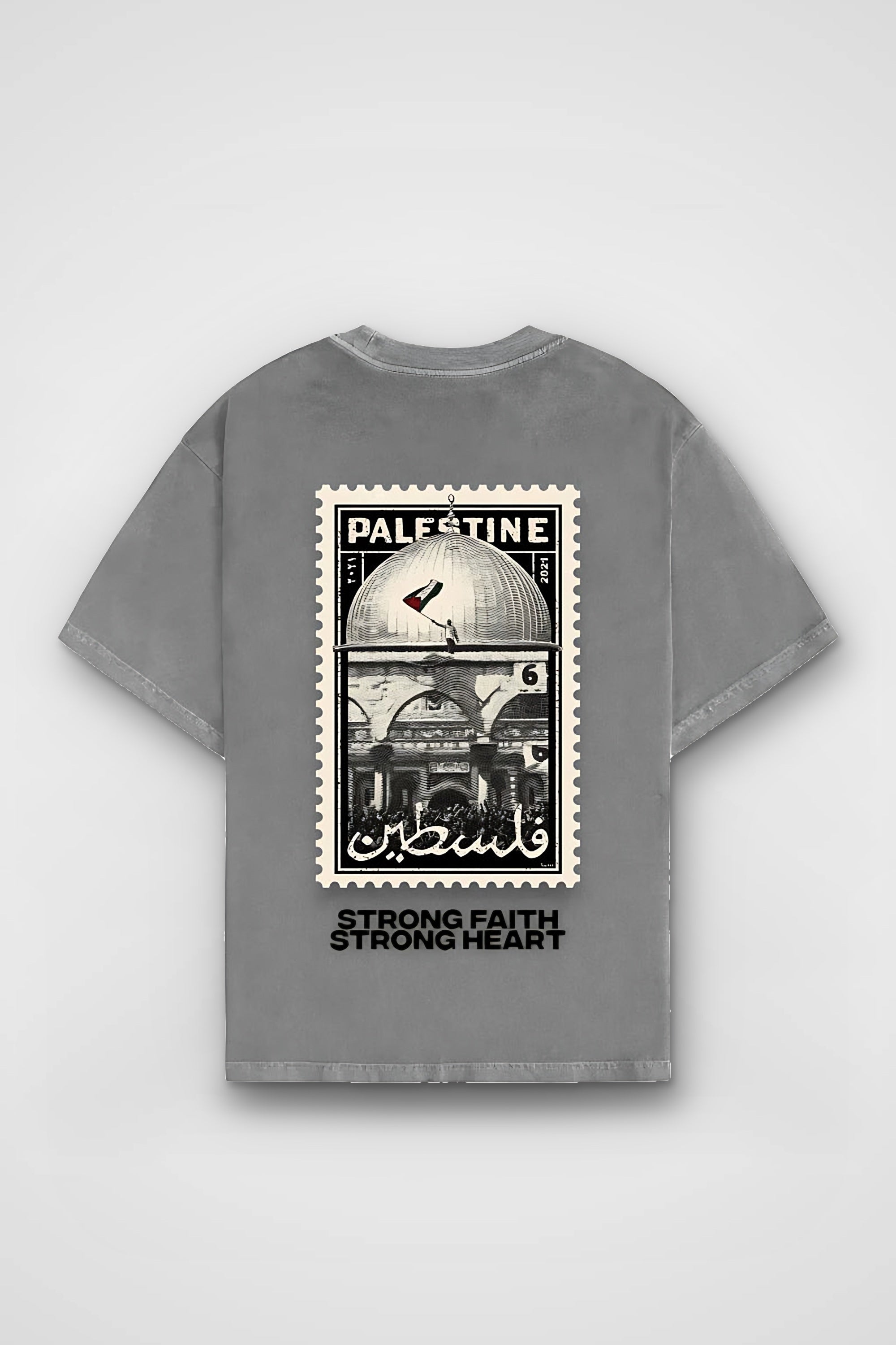Palestine Faith Washed T-Shirt in Washed Grey – Produktbild Rückenprint