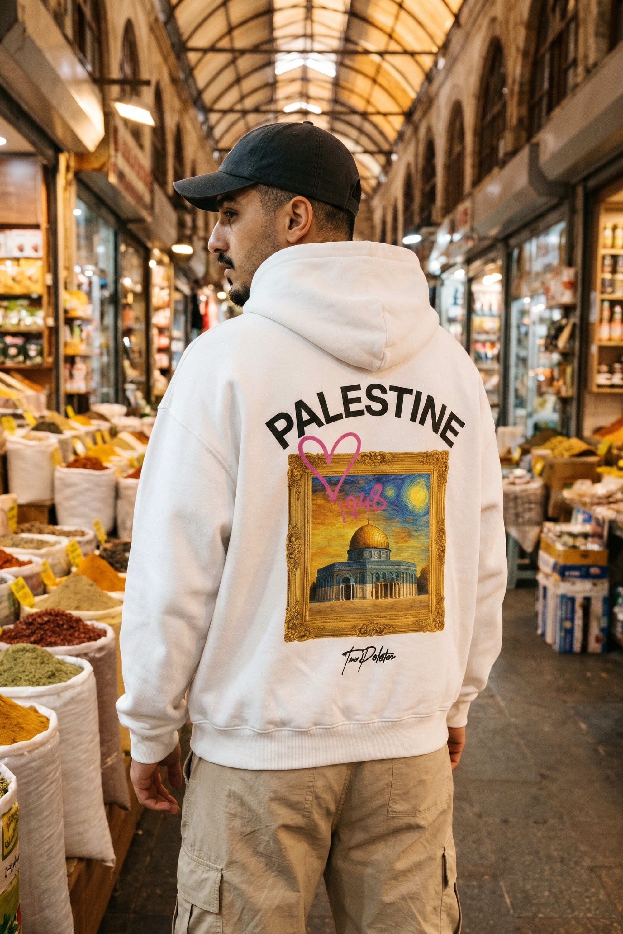 REALSTIL Palestine Oversized Hoodie White – Model Herren