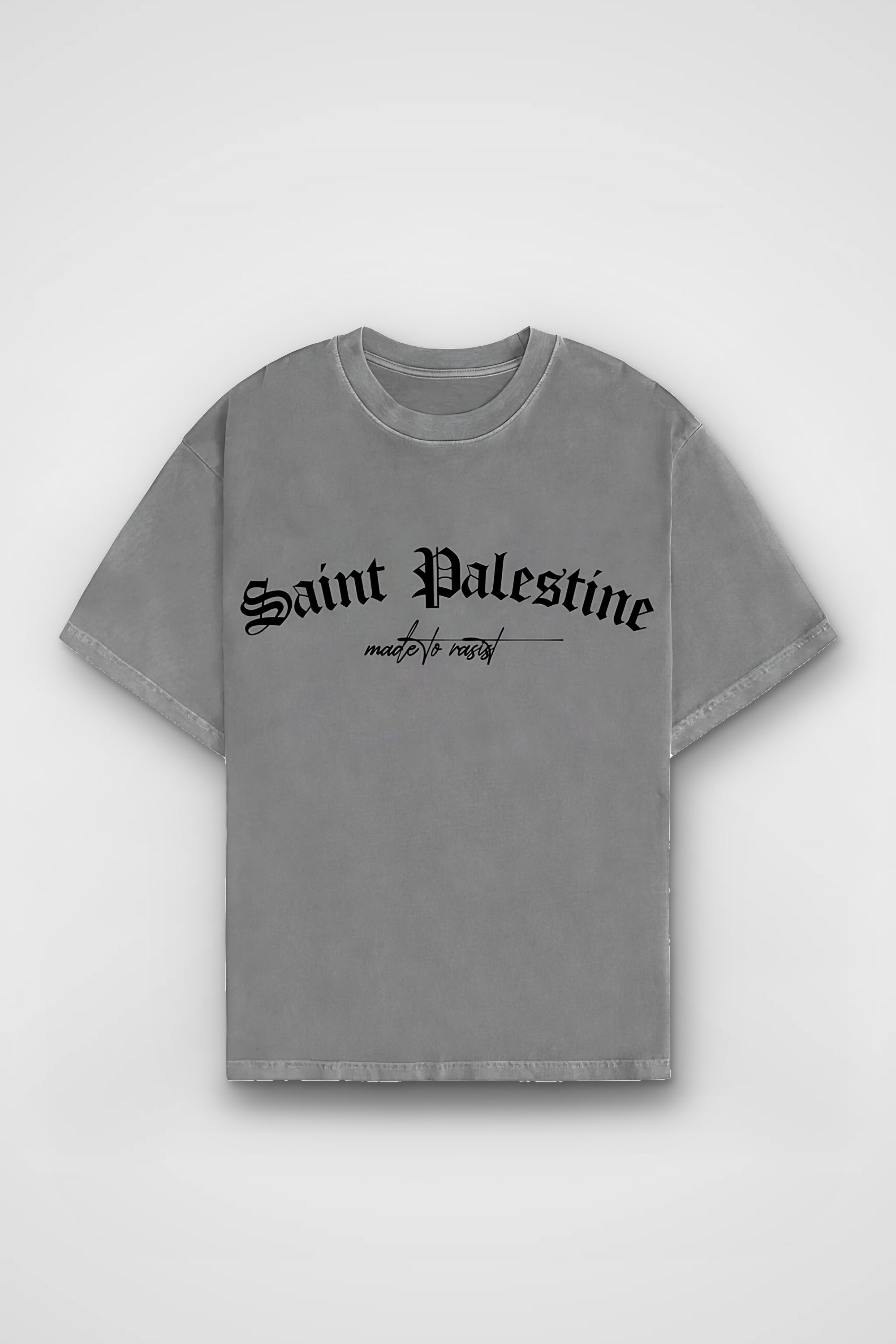 Saint Palestine Washed T-Shirt in Washed Grey – Produktbild Frontprint