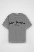 Saint Palestine Washed T-Shirt in Washed Grey – Produktbild Frontprint