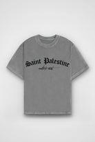 Saint Palestine Washed T-Shirt in Washed Grey – Produktbild Frontprint
