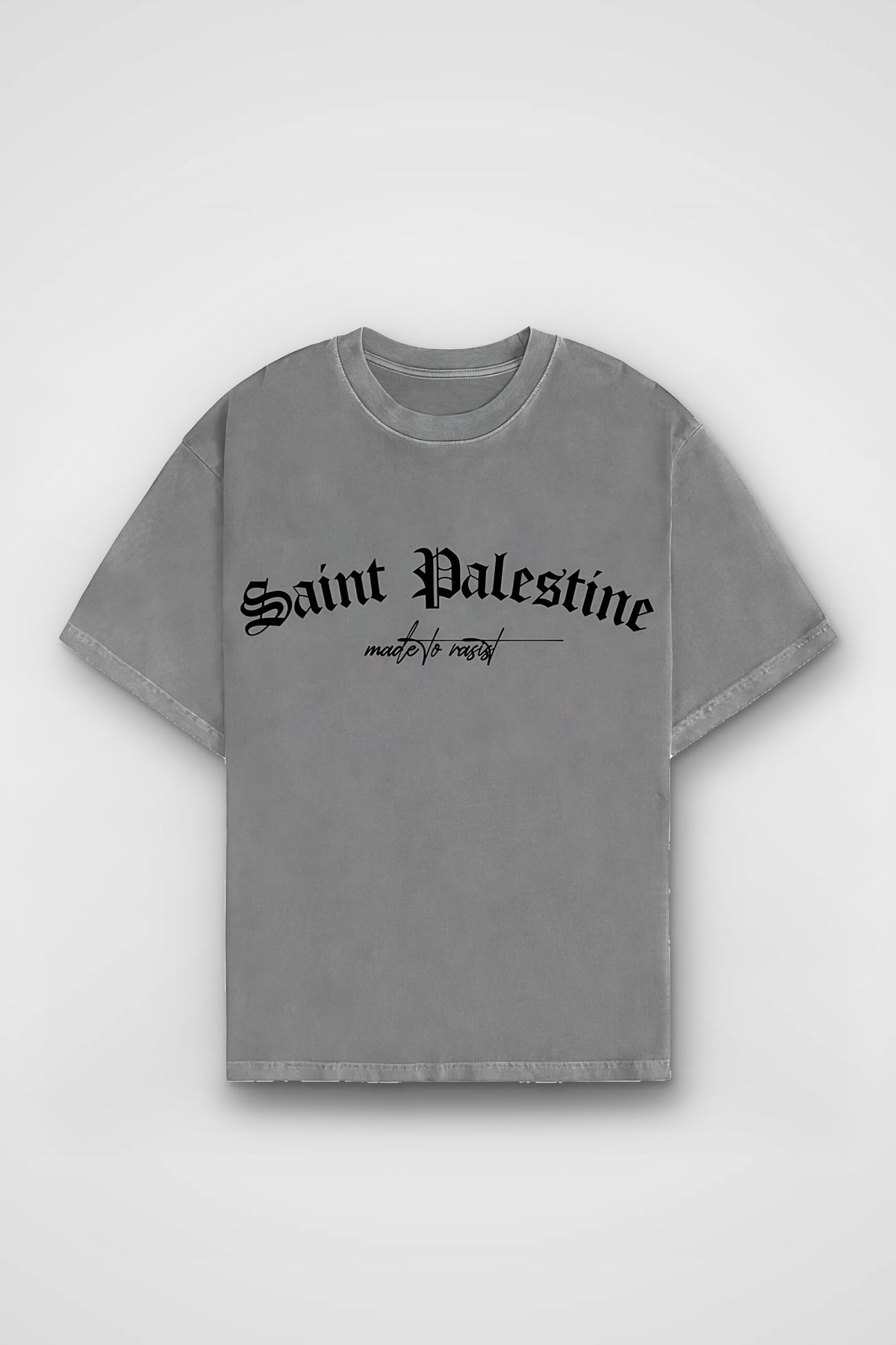 Saint Palestine Washed T-Shirt in Washed Grey – Produktbild Frontprint