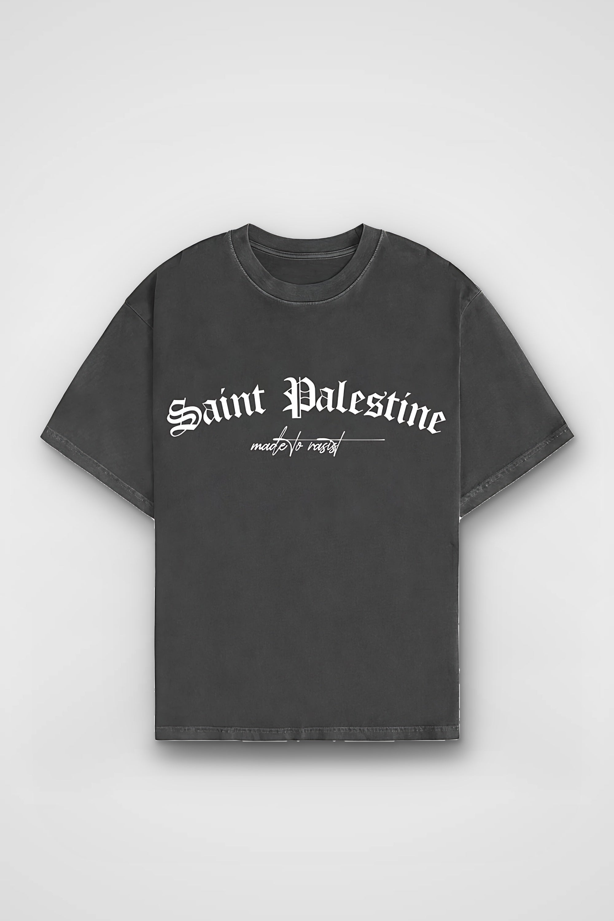 Saint Palestine Washed T-Shirt in Washed Black – Produktbild Frontprint