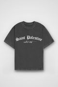 Saint Palestine Washed T-Shirt in Washed Black – Produktbild Frontprint