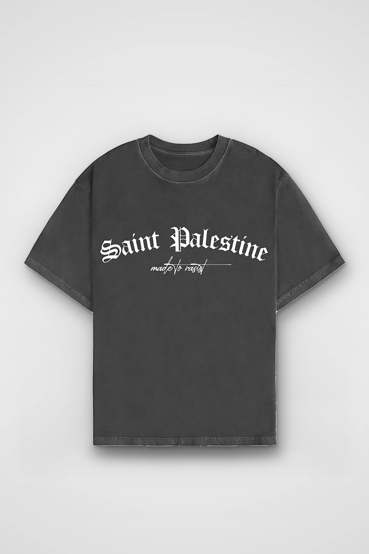Saint Palestine Washed T-Shirt in Washed Black – Produktbild Frontprint