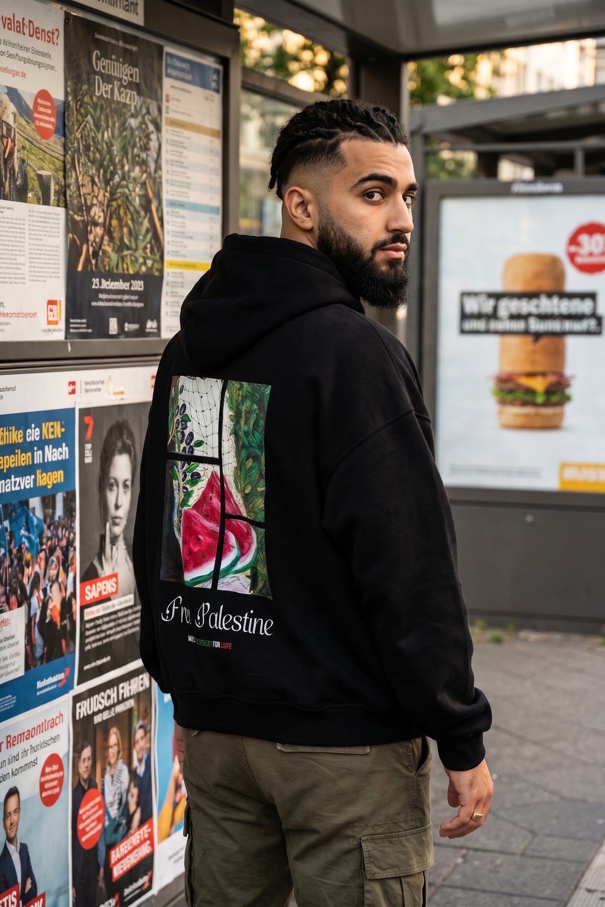REALSTIL Palestine Oversized Hoodie Black – Model Herren