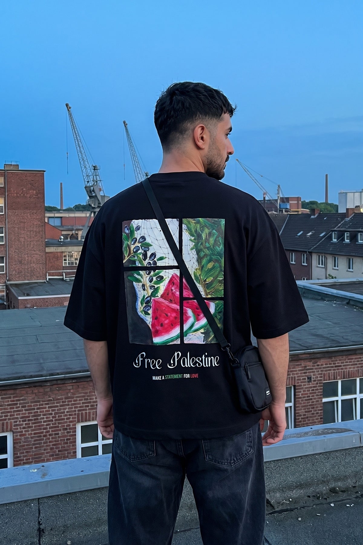 REALSTIL Palestine Oversized T-Shirt Black – Model Herren