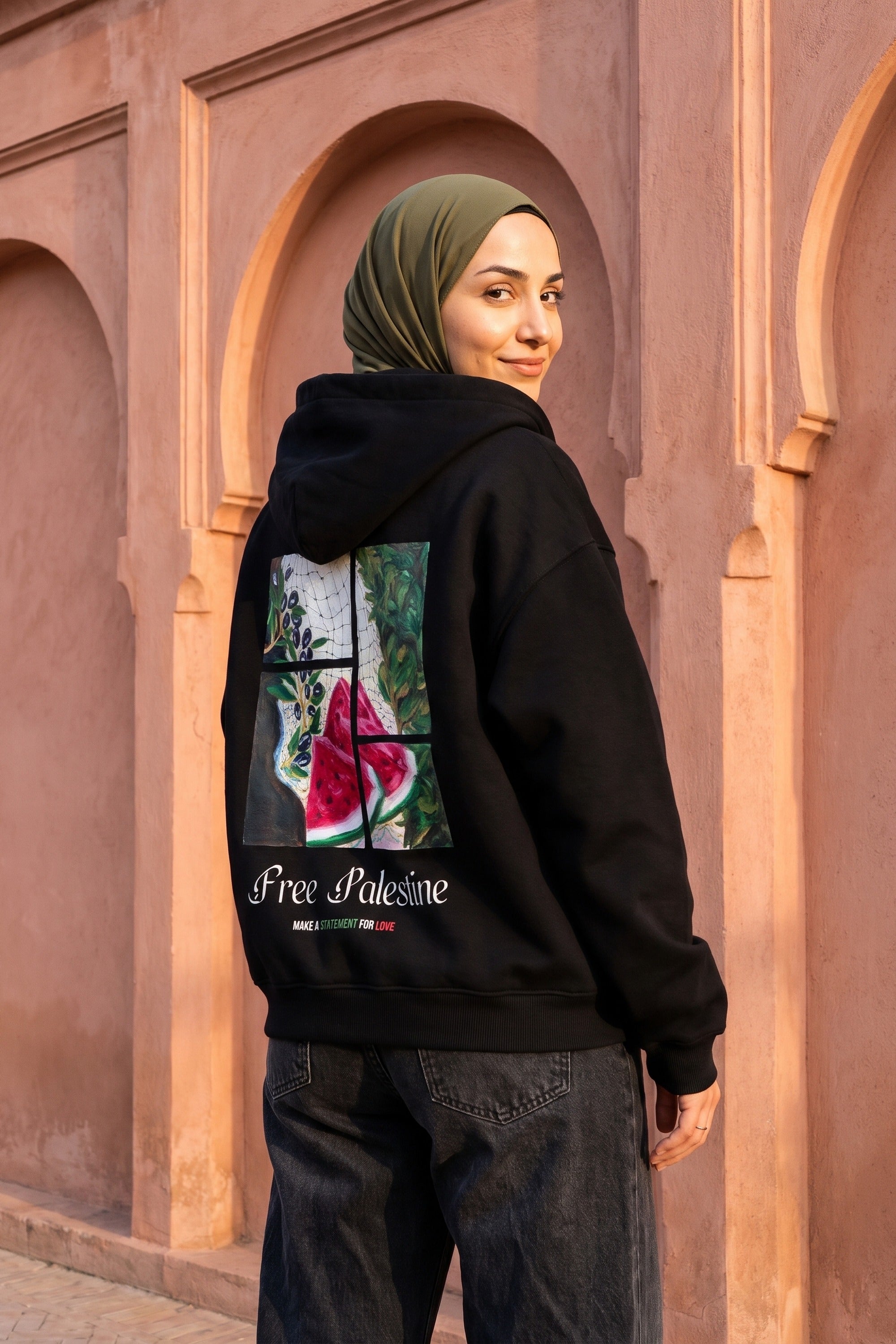 REALSTIL Palestine Oversized Zipper Hoodie Black – Model Damen