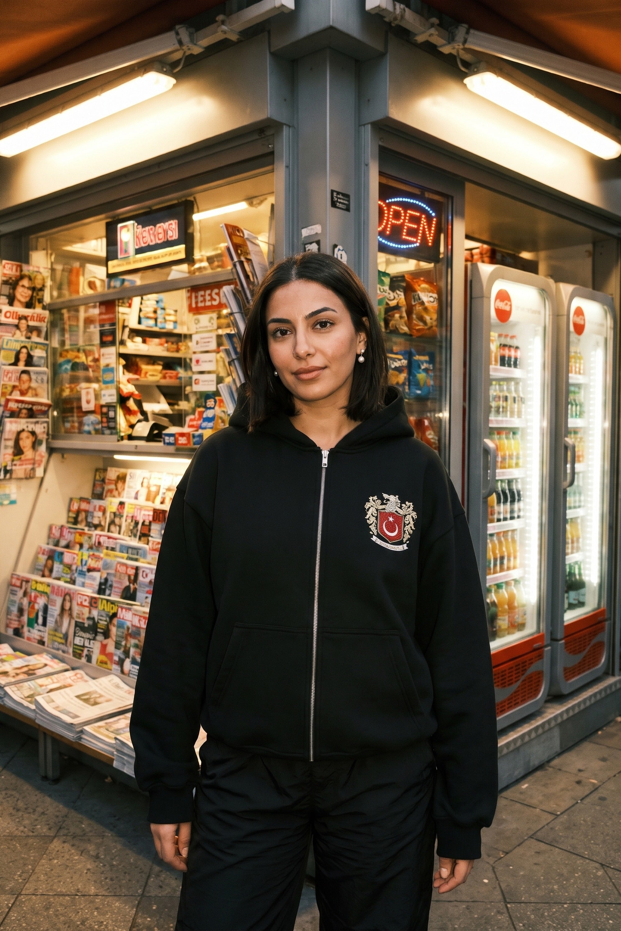 REALSTIL Türkiye Oversized Zipper Hoodie Black – Model Damen