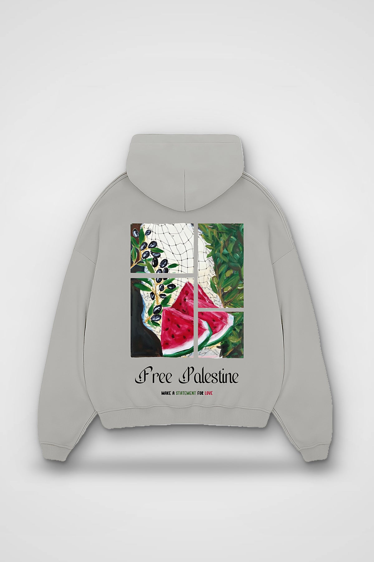 Palestine Statement Oversized Hoodie in Light Asphalt – Backprint-Design