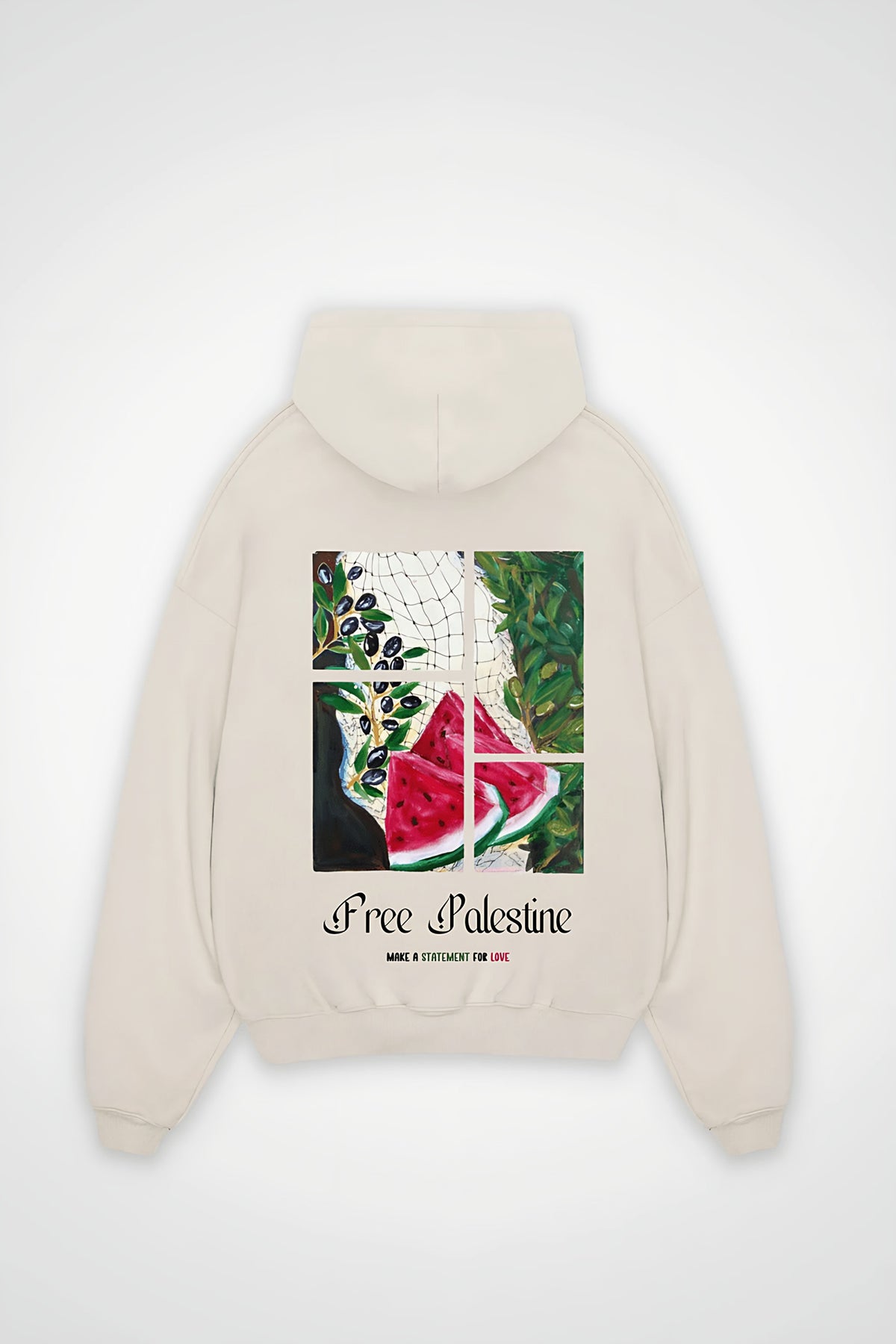 Palestine Statement Oversized Hoodie in White Sand – Backprint-Design